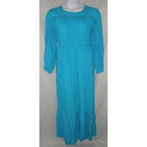 Bright Blue Sz Large Embellished Long Sleeve Tie Back Modest Maxi Dress KASHKHA
